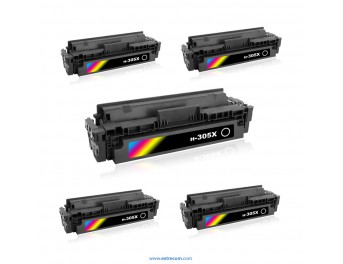 pack 5 tóner compatible negro para hp 305x