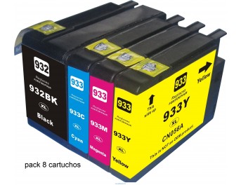 Pack de 8 cartuchos de tinta compatible con HP 932 XL