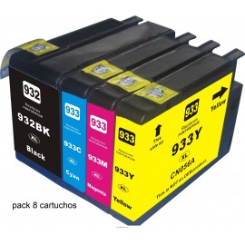 Pack de 8 cartuchos de tinta compatible con HP 932 XL