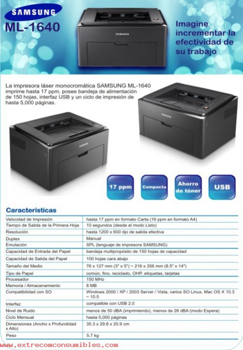 competencia al exilio Escarchado Nueva impresora Samsung ML-1640 - Extrecom Consumibles